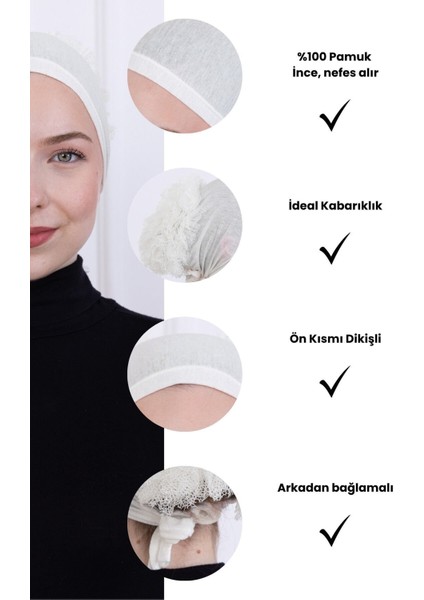 Fırfırlı Önden Dikişli Penye Bone - Kadın Tesettür Bağlamalı Topuz Iç Bone Ekru - Kırık Beyaz modelleri