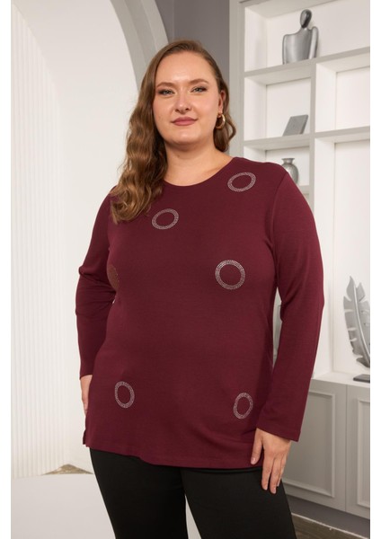 Çember Taş Işlemeli Büyük Beden Bluz Bordo