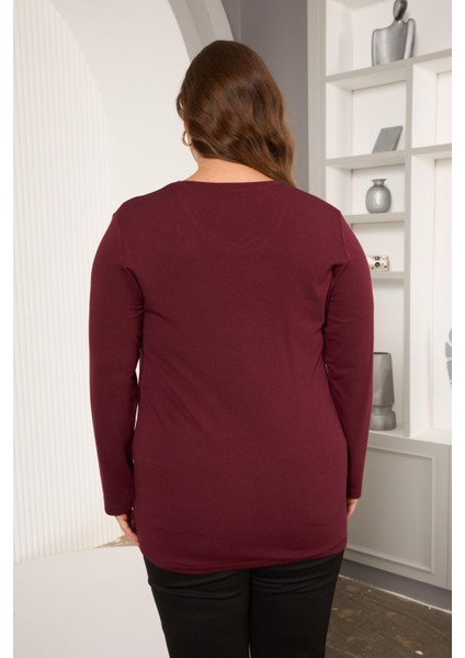 Çember Taş Işlemeli Büyük Beden Bluz Bordo indirimleri