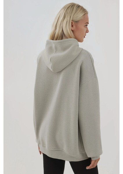 Kadın Şardonlu Cepli Fermuarlı Kapüşonlu Sweatshirt Busem Collection Grey indirimleri