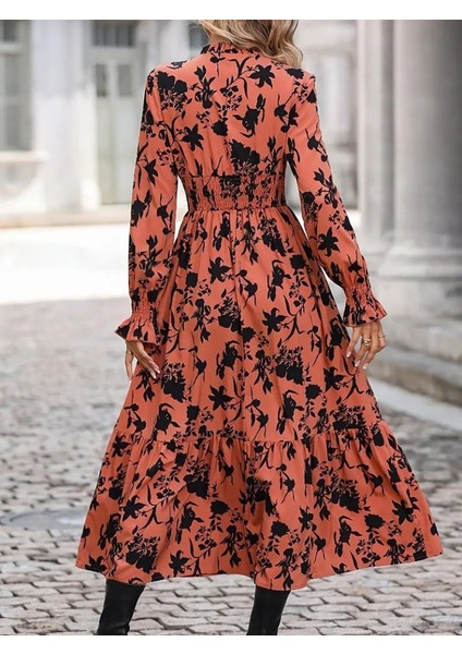 Kadın Uzun Kollu Kruvaze Yakalı Çiçek Desenli Maksi Süprem Elbise modelleri