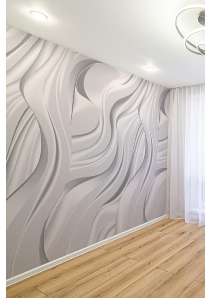 Gri 3D Dalga Desen Modern Duvar Kağıdı
