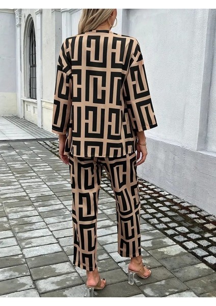 Kadın Uzun Kollu Önü Açık Desenli Iki Iplik Ceket ve Pantolon Ikili Takım fırsatları