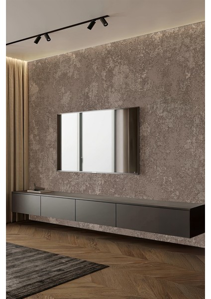 Beton ve Kumaş Dokulu Kahverengi Tekstil Duvar Kağıdı