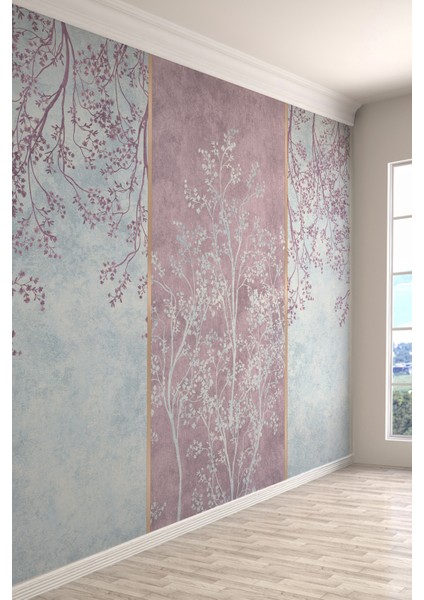 Mavi Pembe Çiçekli Panelli Tekstil Duvar Kağıdı fiyatları