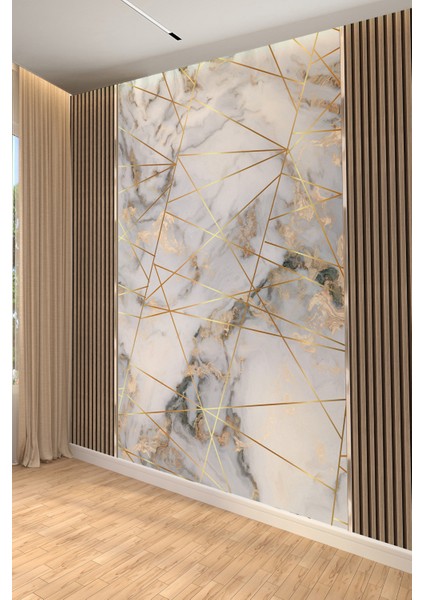 Gold Mermer Geometrik Çizgili Tek Parça Tekstil Duvar Kağıdı