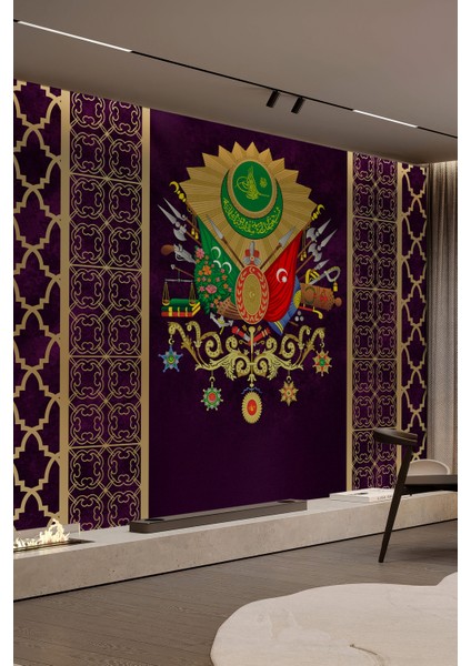 Osmanlı Armalı Lüks Tekstil Tek Parça Duvar Kağıdı