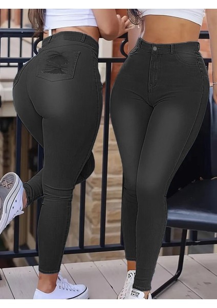 Kadın Yüksek Bel Dar Kesim Kot Pantolon