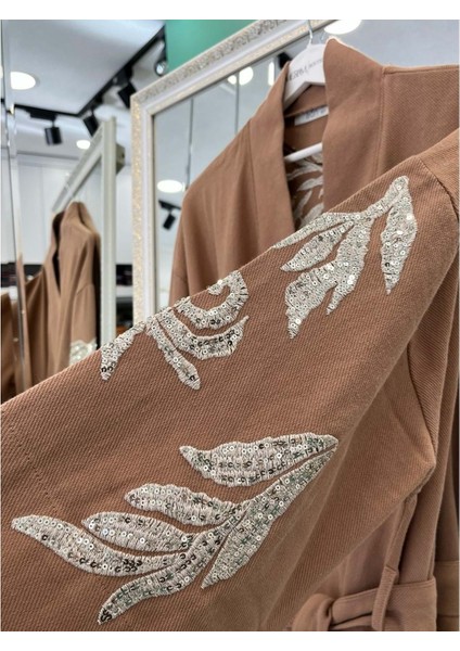 Adn Işlemeli Kimono Pamuk Gabardin - Koyu Camel - (40-46 Beden Uyumlu) modelleri