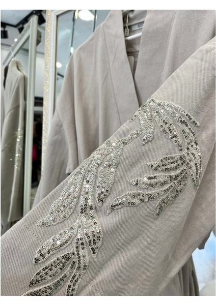 Adn Işlemeli Kimono Pamuk Gabardin - Taş - (40-46 Beden Uyumlu) modelleri