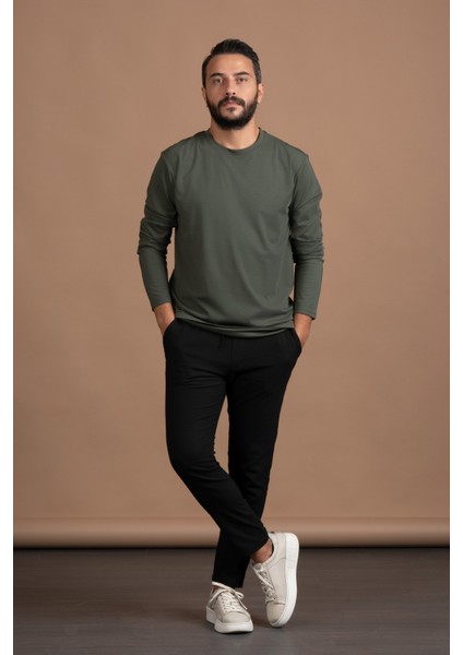 Regular Fit Bisiklet Yaka Rayon Kumaş Full Likralı Uzun Kol Sweatshirt