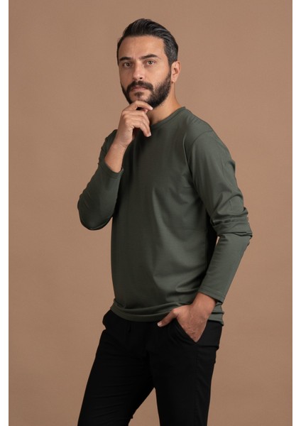 Regular Fit Bisiklet Yaka Rayon Kumaş Full Likralı Uzun Kol Sweatshirt fırsatları