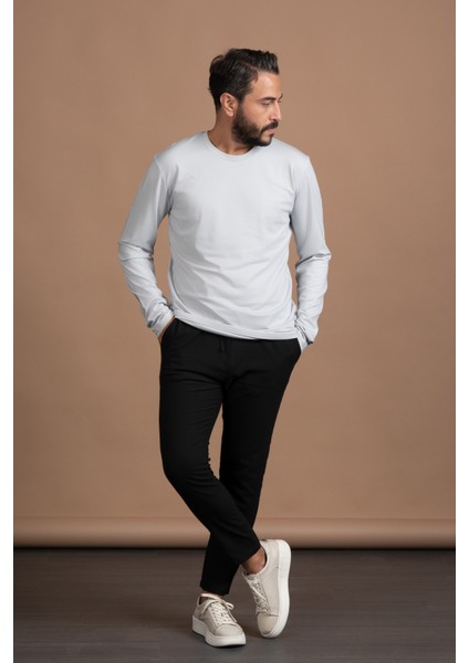 Regular Fit Bisiklet Yaka Rayon Kumaş Full Likralı Uzun Kol Sweatshirt