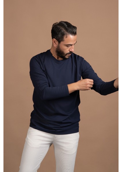Regular Fit Bisiklet Yaka Rayon Kumaş Full Likralı Uzun Kol Sweatshirt fiyatları