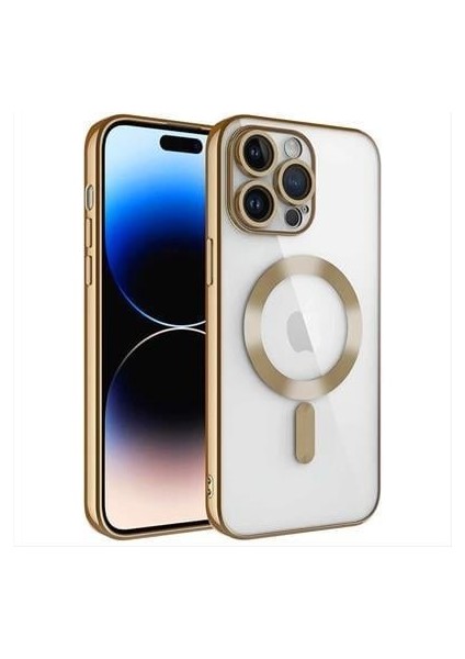 iPhone 12 Pro Max Lüx Magsafe Lazer Altın Silikon Kılıf (Kamera Korumalı)