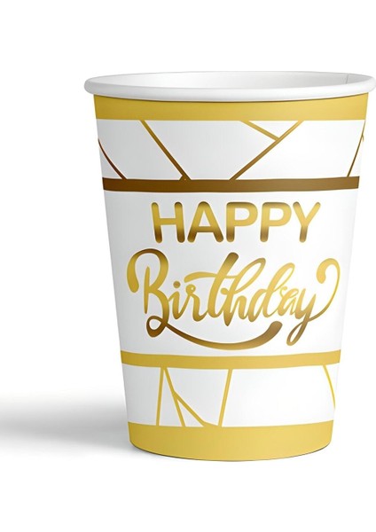8'li Karton Bardak Gold Yaldızlı Happy Beyaz M345
