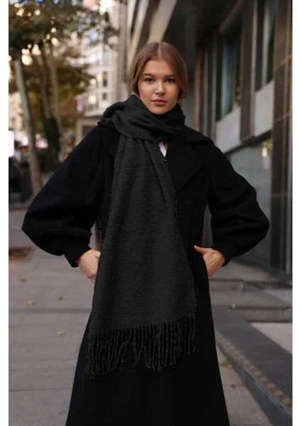 Püsküllü Buklet Atkı Şal 40X210 cm 1257 Siyah fiyatları