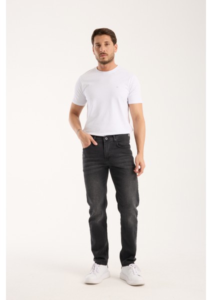 Erkek Pantolon Siyah Regular Fit Fermuarlı Jeans