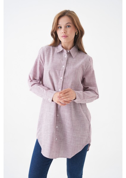 Kadın Gömlek Yaka Düğmeli Uzun Kol Tunik Boy Rahat Çizgili Curve Büyük Beden Tesettüre Uygun Gömlek indirimleri