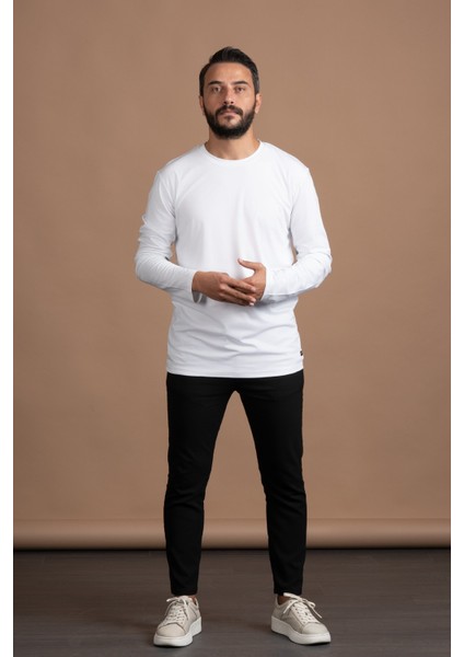 Regular Fit Bisiklet Yaka Rayon Kumaş Full Likralı Uzun Kol Sweatshirt