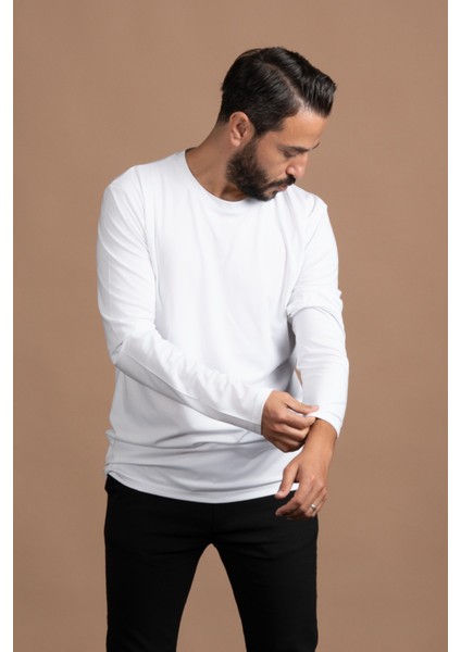 Regular Fit Bisiklet Yaka Rayon Kumaş Full Likralı Uzun Kol Sweatshirt fiyatları
