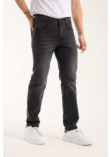 Erkek Pantolon Siyah Regular Fit Fermuarlı Jeans