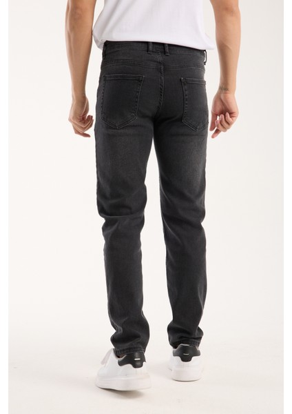 Erkek Pantolon Siyah Regular Fit Fermuarlı Jeans