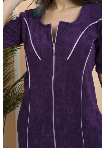 Kadın Yarım Kısa Kol Fermuarlı U Yaka Rahat Kalıp Büyük Beden Curve Ev Plaj Midi Havlu Elbise indirimleri