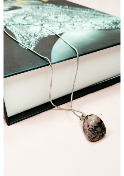 Rodonit Doğal Taşı Zincirli El Yapımı Kolye Uç: 2 cm Zincir: 20 cm Kutulu fırsatları