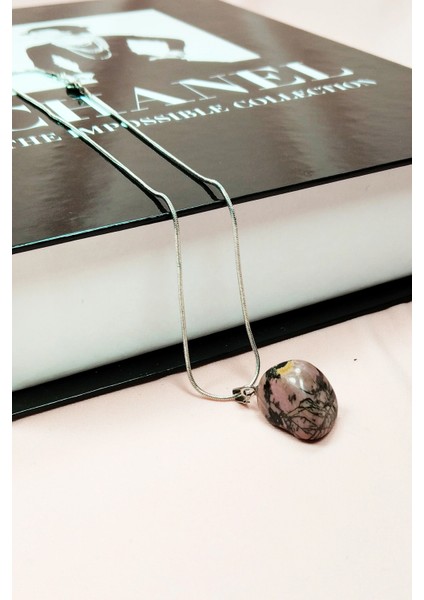 Rodonit Doğal Taşı Zincirli El Yapımı Kolye Uç: 2 cm Zincir: 20 cm Kutulu indirimleri