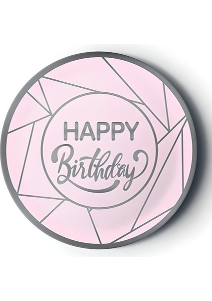 8'li Karton Tabak Gümüş Yaldızlı Happy Pembe