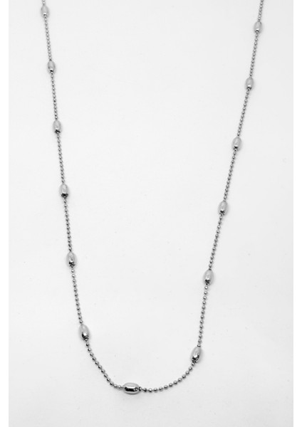 Oval Toplu Top-Top Gümüş Zincir Kolye 47CM