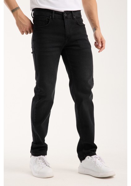 Erkek Pantolon Siyah Regular Fit Fermuarlı Jeans