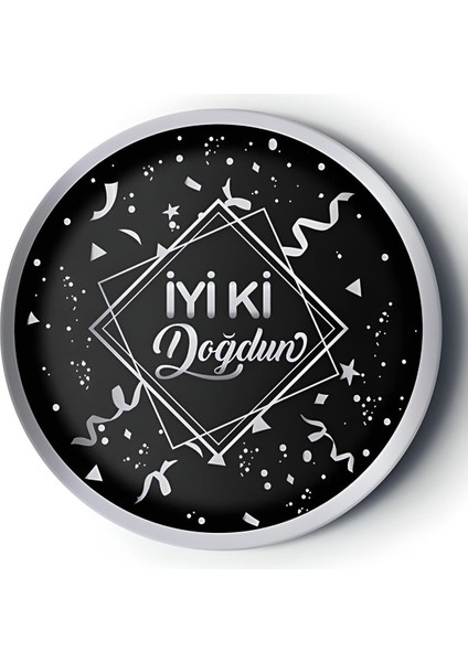 8'li Karton Tabak Gümüş Yaldızlı Iyi Ki Doğdun Siyah M336