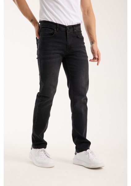 Erkek Pantolon Siyah Regular Fit Fermuarlı Jeans