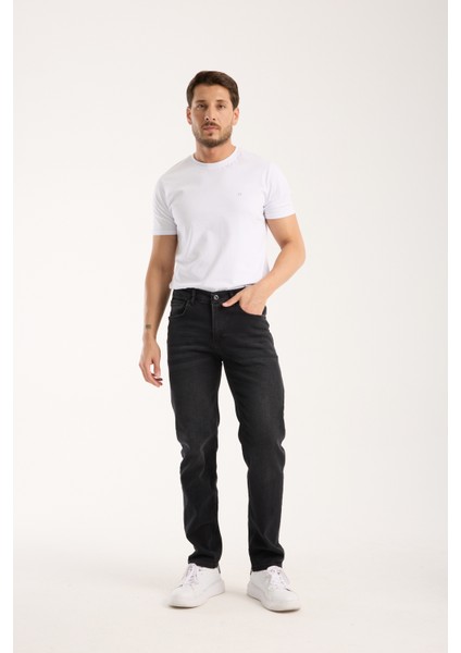 Erkek Pantolon Siyah Regular Fit Fermuarlı Jeans modelleri
