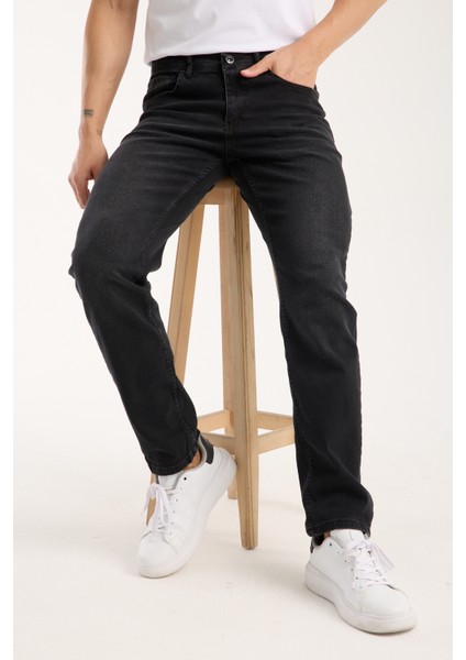 Erkek Pantolon Siyah Regular Fit Fermuarlı Jeans fırsatları
