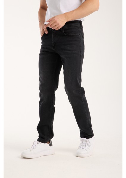 Erkek Pantolon Siyah Regular Fit Fermuarlı Jeans