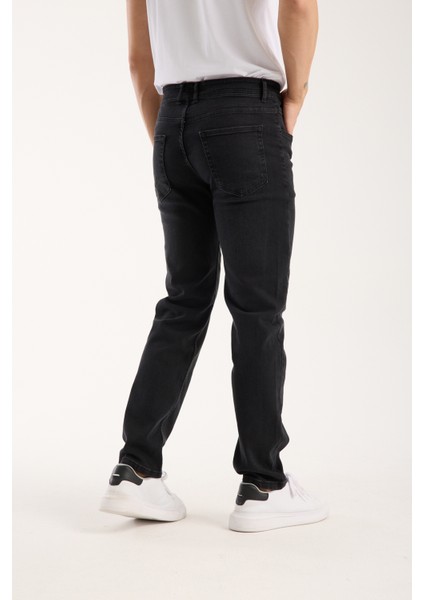 Erkek Pantolon Siyah Regular Fit Fermuarlı Jeans