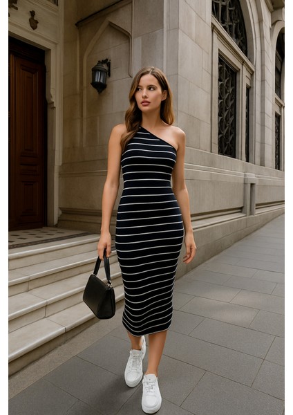 Kadın Tek Kol Spor Şık Yazlık Midi Boy Yazlık Elbise