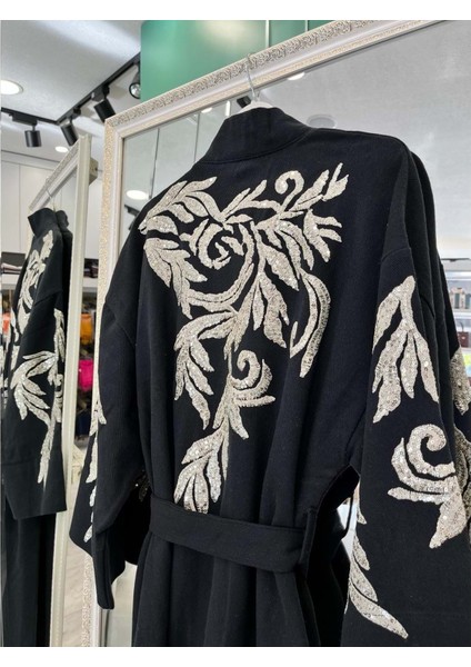 Adn Işlemeli Kimono Pamuk Gabardin - Siyah - (40-46 Beden Uyumlu) fiyatları