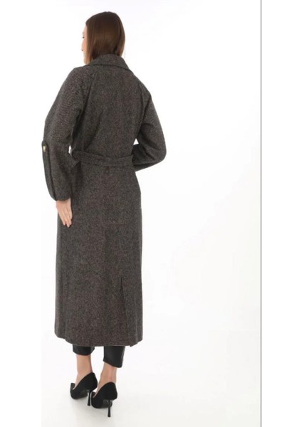 Kadın Kolu Apoletli Astarlı Kaşmir Kaşe Kaban - Füme fiyatları