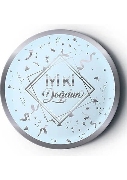 8'li Karton Tabak Gümüş Yaldızlı Iyi Ki Doğdun Mavi M325