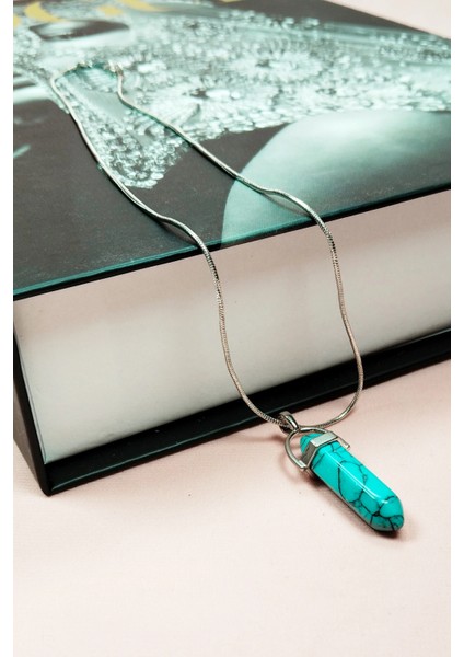 Turkuaz Doğal Taşı Zincirli El Yapımı Kolye Uç: 3 cm Zincir: 20 cm Kutulu modelleri