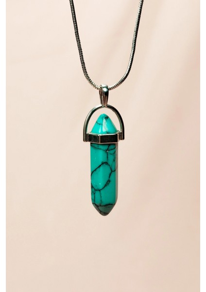 Turkuaz Doğal Taşı Zincirli El Yapımı Kolye Uç: 3 cm Zincir: 20 cm Kutulu fırsatları