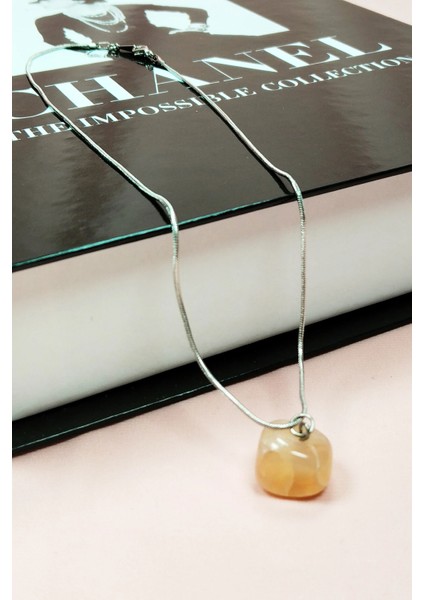 Kalsit Doğal Taşı Zincirli El Yapımı Kolye Uç: 1,5 cm Zincir: 20 cm Kutulu modelleri