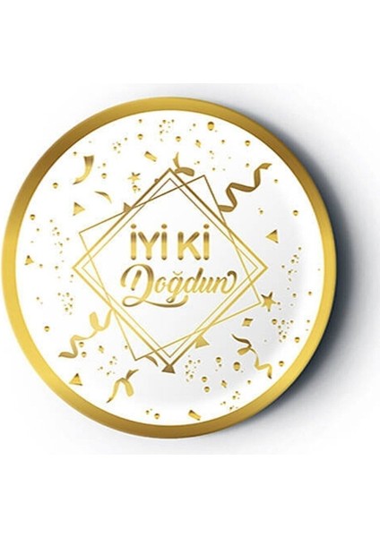 8'li Karton Tabak Gold Yaldızlı Iyi Ki Doğdun Beyaz M330