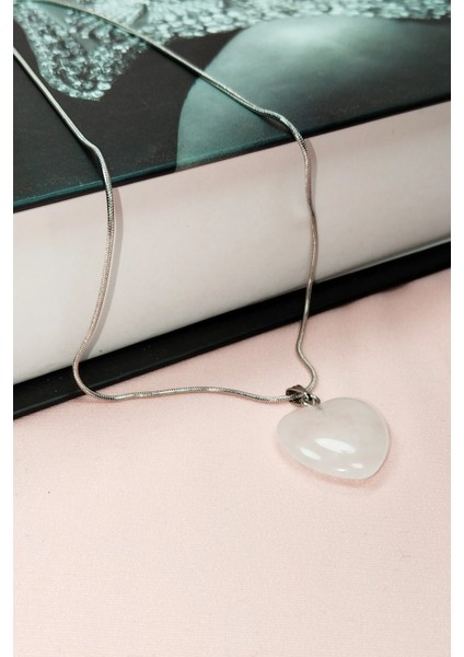 Pembe Kuvars Doğal Taşı Zincirli El Yapımı Kolye Uç: 2 cm Zincir: 20 cm Kutulu indirimleri