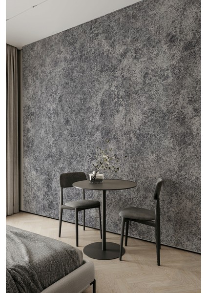 Beton Görünümlü Koyu Gri Tekstil Duvar Kağıdı