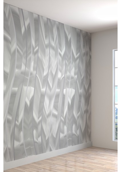 Modern Gümüş Gri Geometrik 3D Desenli Tekstil Duvar Kağıdı